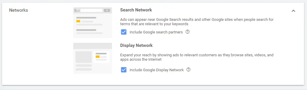 choose the networks you want your ad to appear
